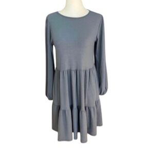 NEW Caution to the Wind Small Tiered Blue Ruffle Long Sleeve Dress Casual